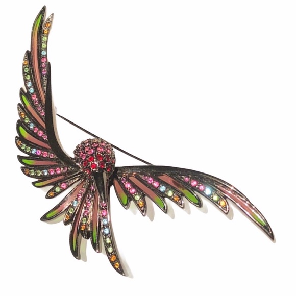 VINTAGE JOAN RIVERS MULTICOLOR CRYSTALS SWOOPING BIRD IN FLIGHT BROOCH - Picture 4 of 16